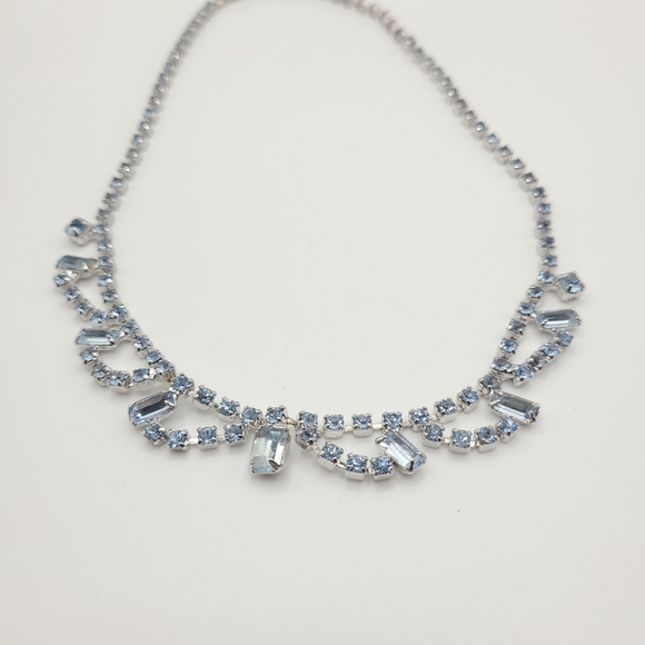 Silver Necklace with Pale Blue Crystal Accents - Picture 4 of 7